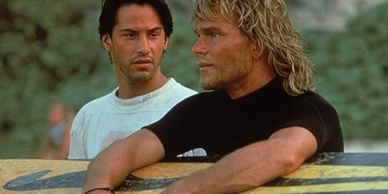 Keanu Reeves as Johnny Utah and Patrick Swayze as Bodhi in Point Break (1991)