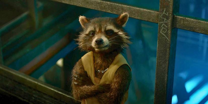 Rocket Raccoon looks unimpressed in prison in Guardians of the Galaxy (2014)