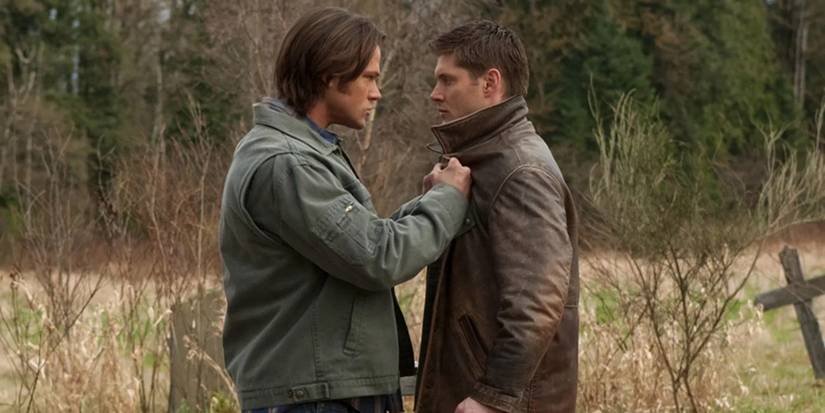 Sam (Jared Padalecki) and Dean Winchester (Jensen Ackles) facing off in Supernatural 'Swan Song'