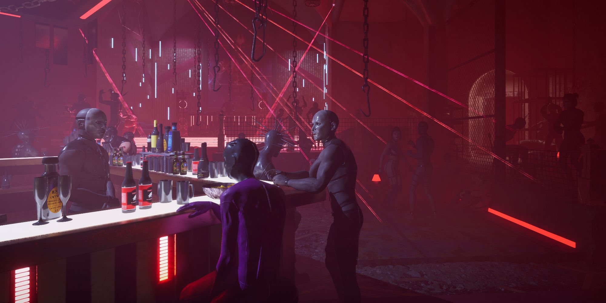 A club full of hooks and people wearing masks in Hellraiser Revival