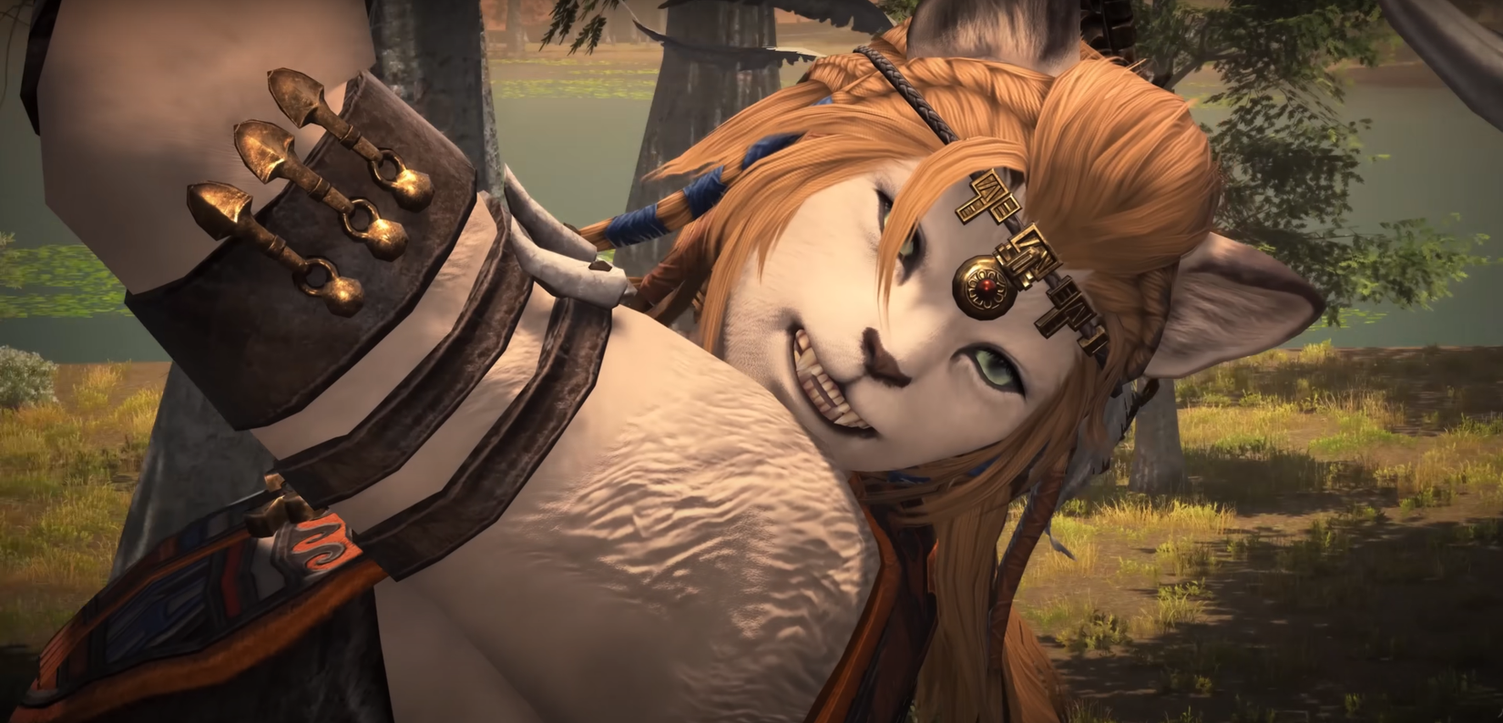 final fantasy 14 Wuk Lamat with a scowl mid-attack