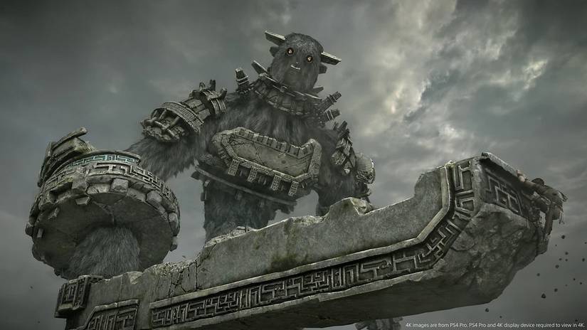 Shadow of the Colossus giant standing above the viewer and looking down