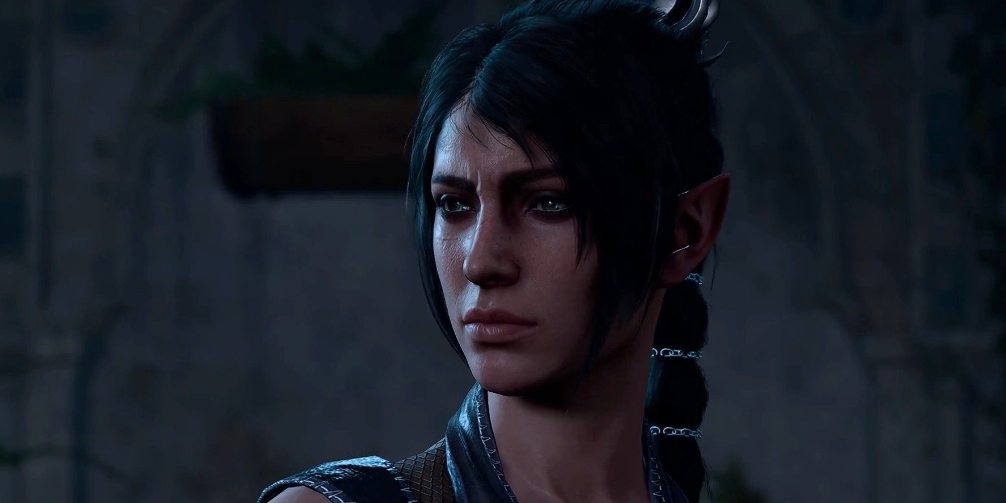 Sharran Dark Justiciar Shadowheart Frowning Baldur's Gate 3