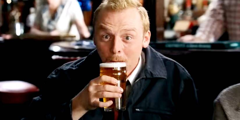 Shaun of the Dead drinking a pint