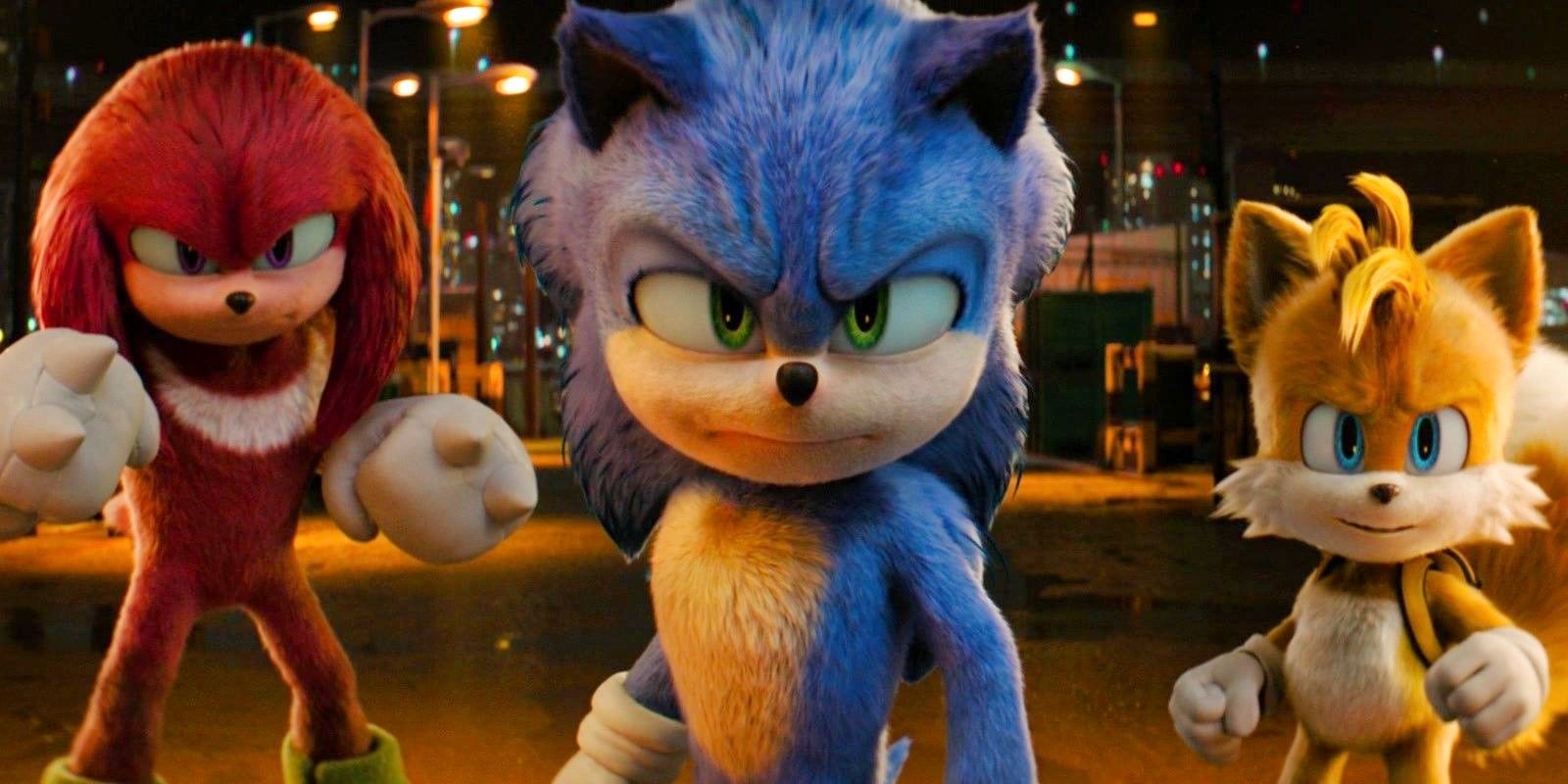 Sonic, Tails e Knuckles em cena de Sonic 3.