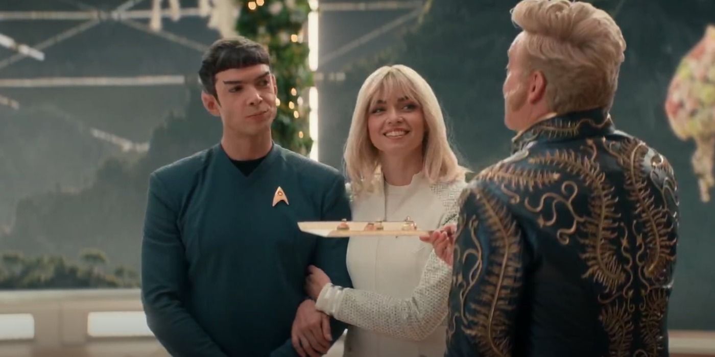 Spock and Chapel tasting wedding food in Star Trek Strange New Worlds