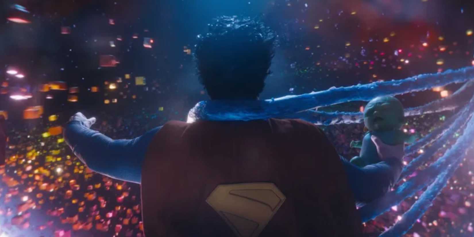 Superman with Baby Joey next to a black hole