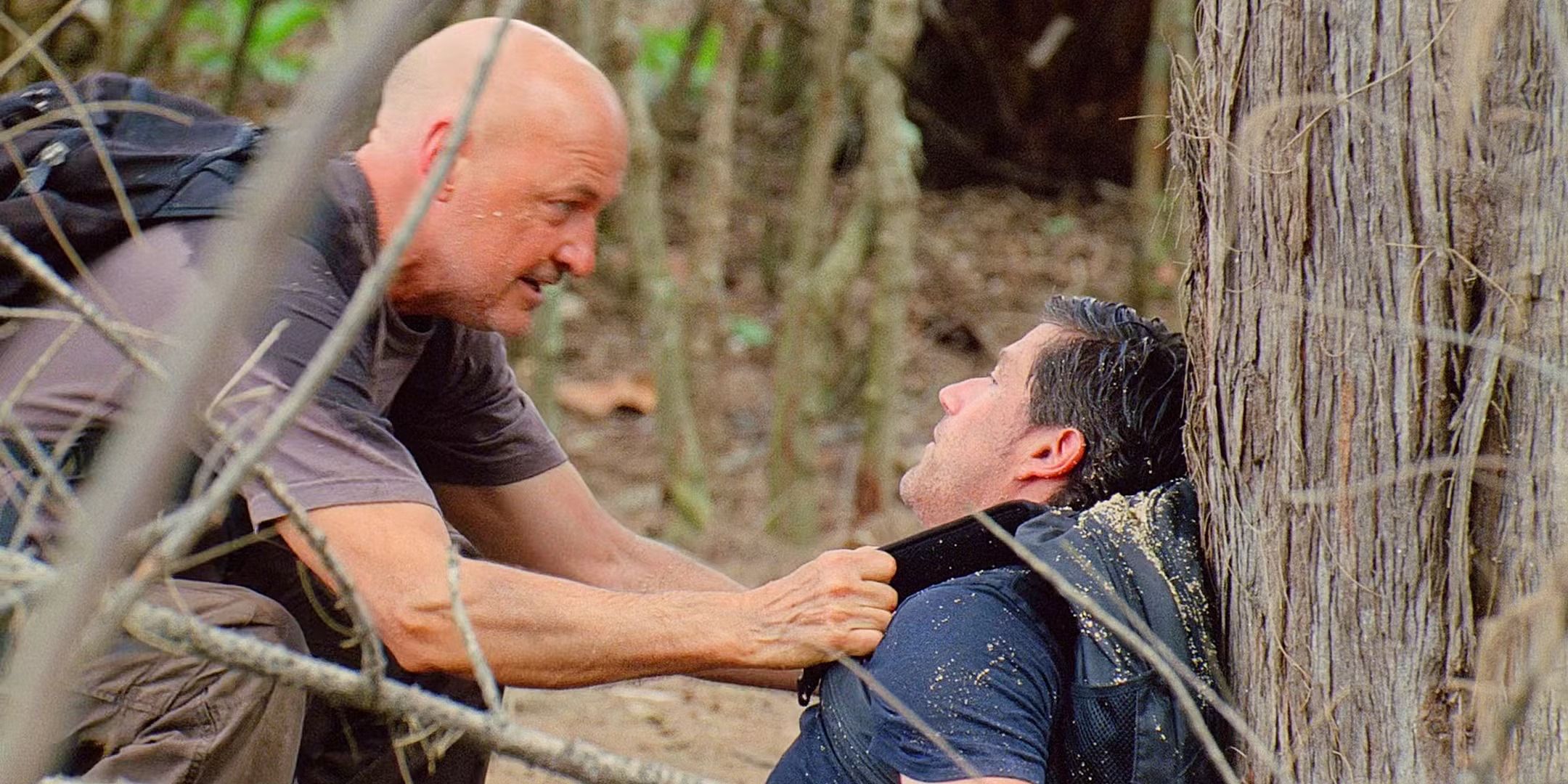 The Man in Black in the guise of Locke holding Jack's shoulders in Lost