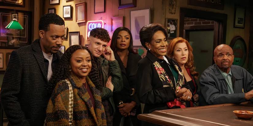 The cast of Abbott Elementary at Paddy's Pub in It's Always Sunny in Philadelphia