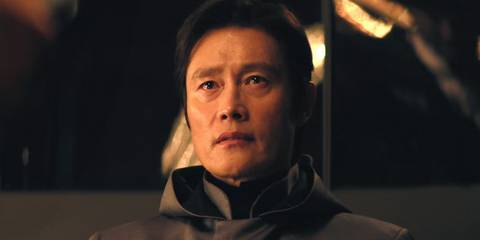 The Front Man is looking at Gi-hun in Squid Game season 3