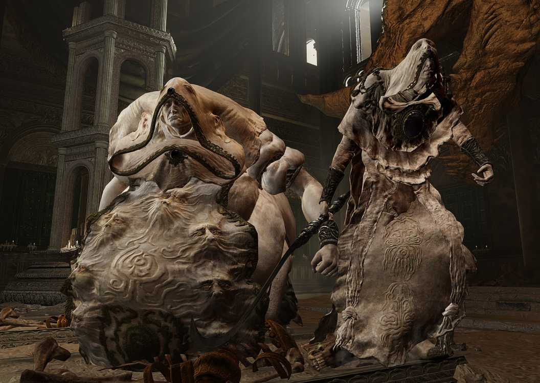 The Godskin Duo from Elden Ring standing side by side