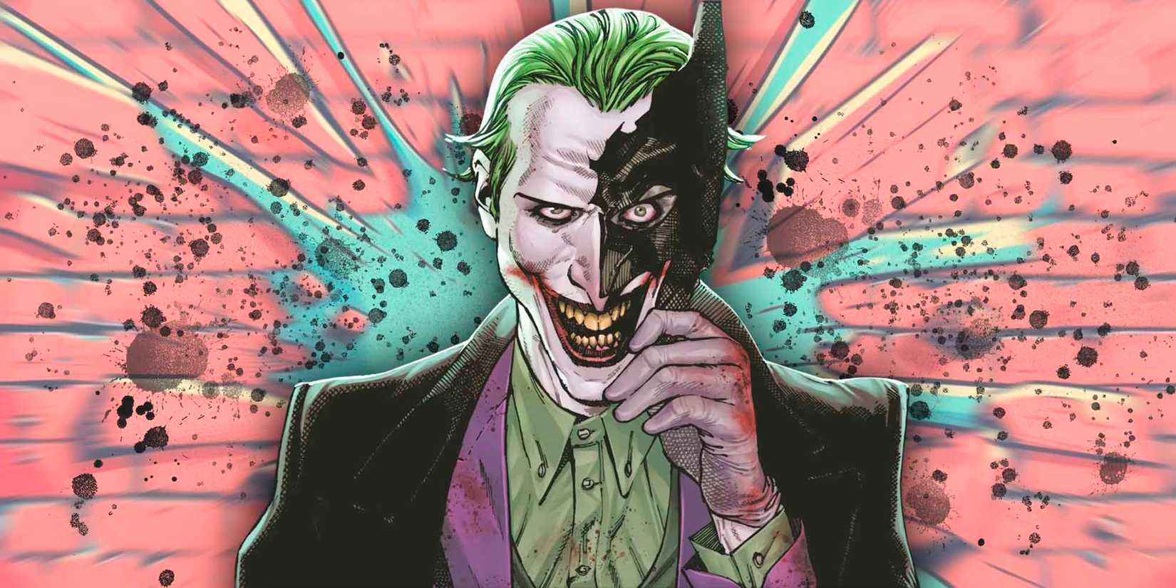 The Joker holds half of a Batman mask in DC Comics