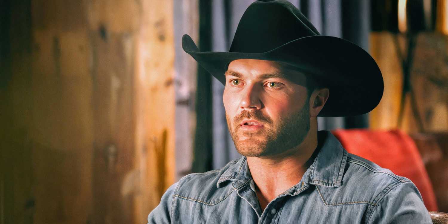 the mcbee dynasty star steven mcbee in a cowboy hat and denim shirt looking serious