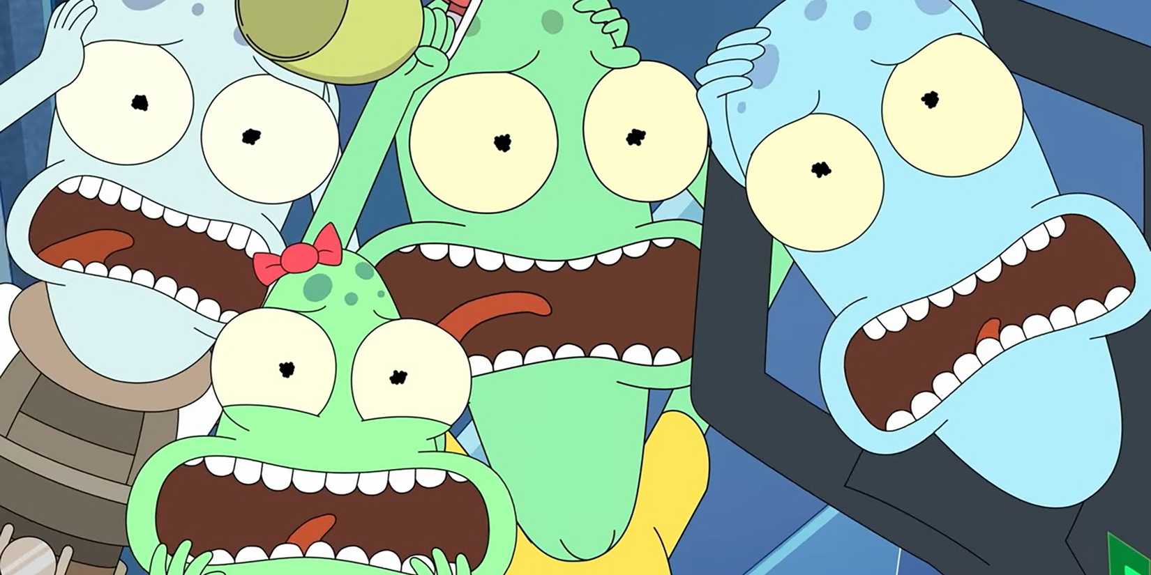 Os Solars gritando em terror na 6ª temporada de Solar Opposites