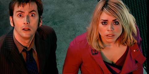 The Tenth Doctor and Rose look shocked in The Impossible Planet Doctor Who