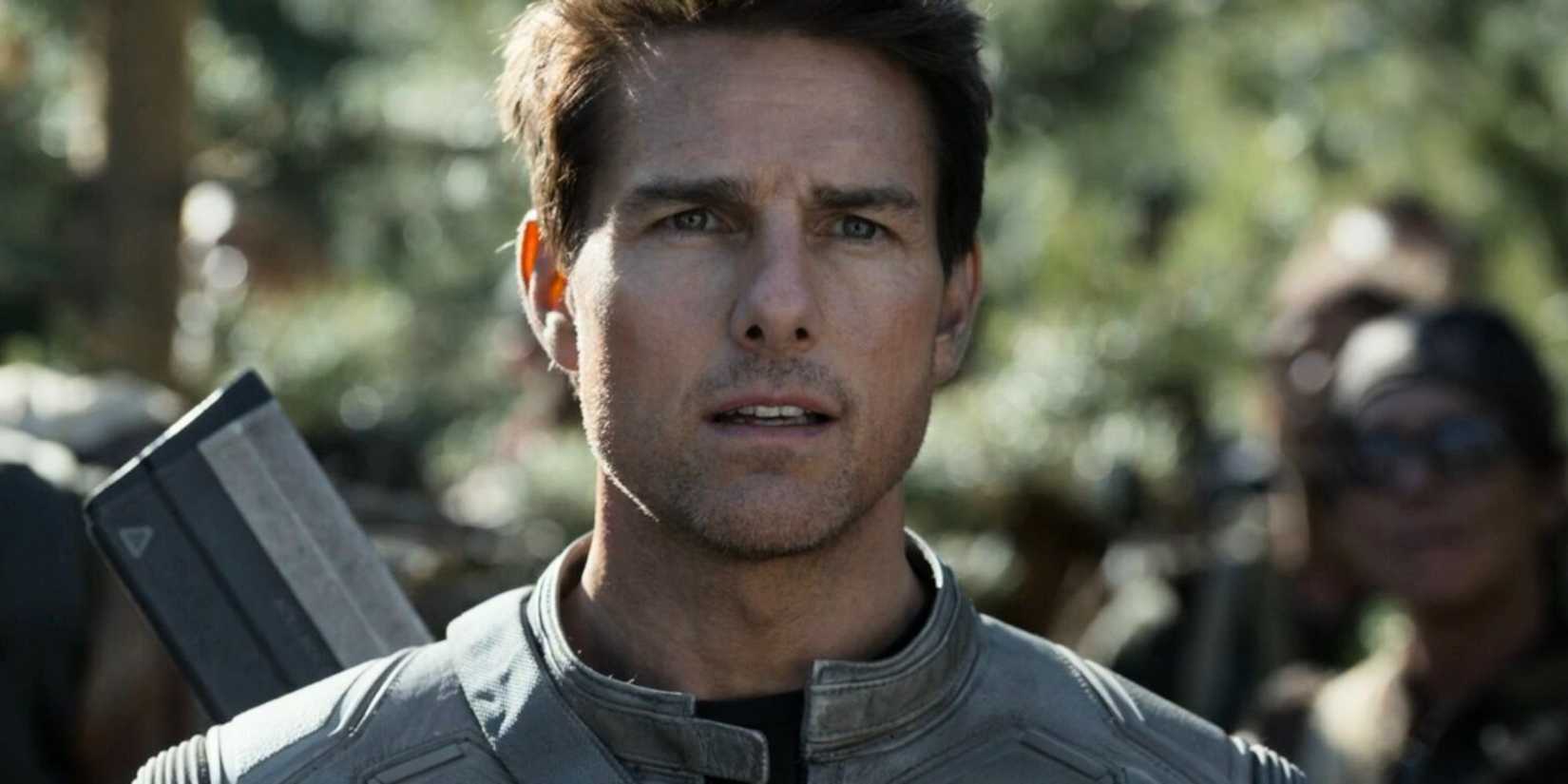 Tom Cruise as Jack Harper in the woods in Oblivion.