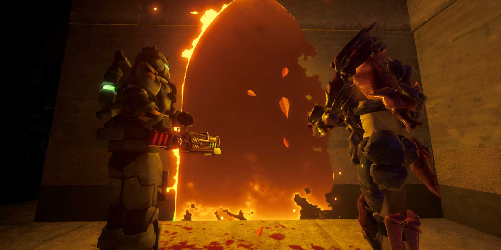 Two characters standing in front of a portal in Abiotic Factor.