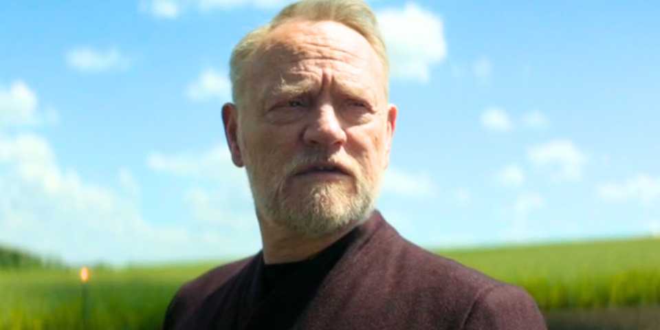 Jared Harris looking concerned as Hari Seldon in Foundation