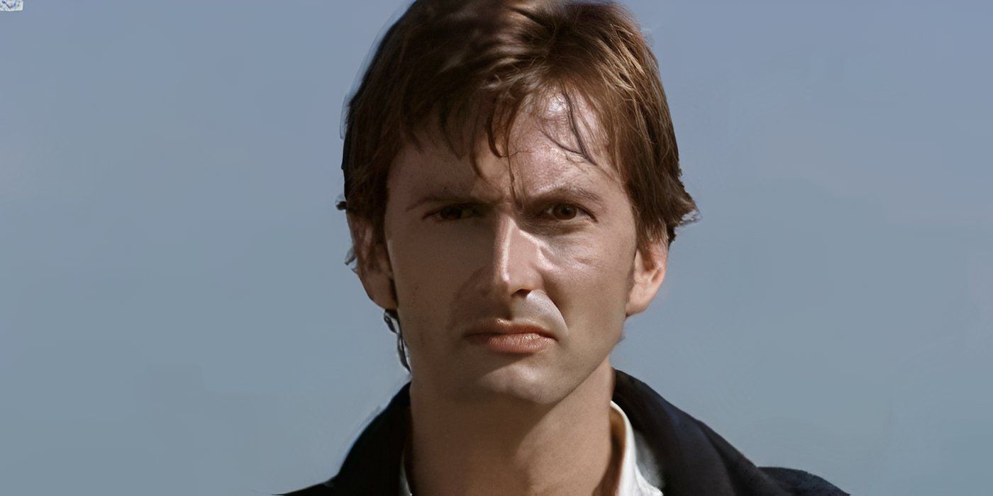 The Tenth Doctor looking intense after killing the Sycorax leader in the Doctor Who episode 
