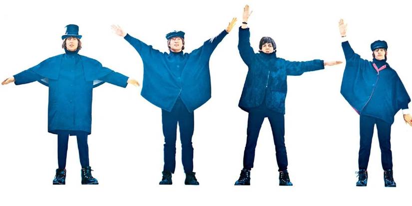 The Beatles posing on the album cover for Help