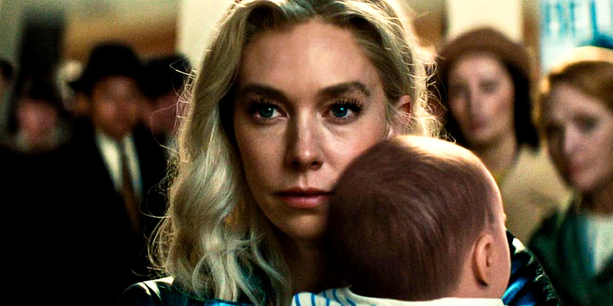 Vanessa Kirby's Sue Storm aka the Invisible Woman holds Franklin Richards in The Fantastic Four First Steps