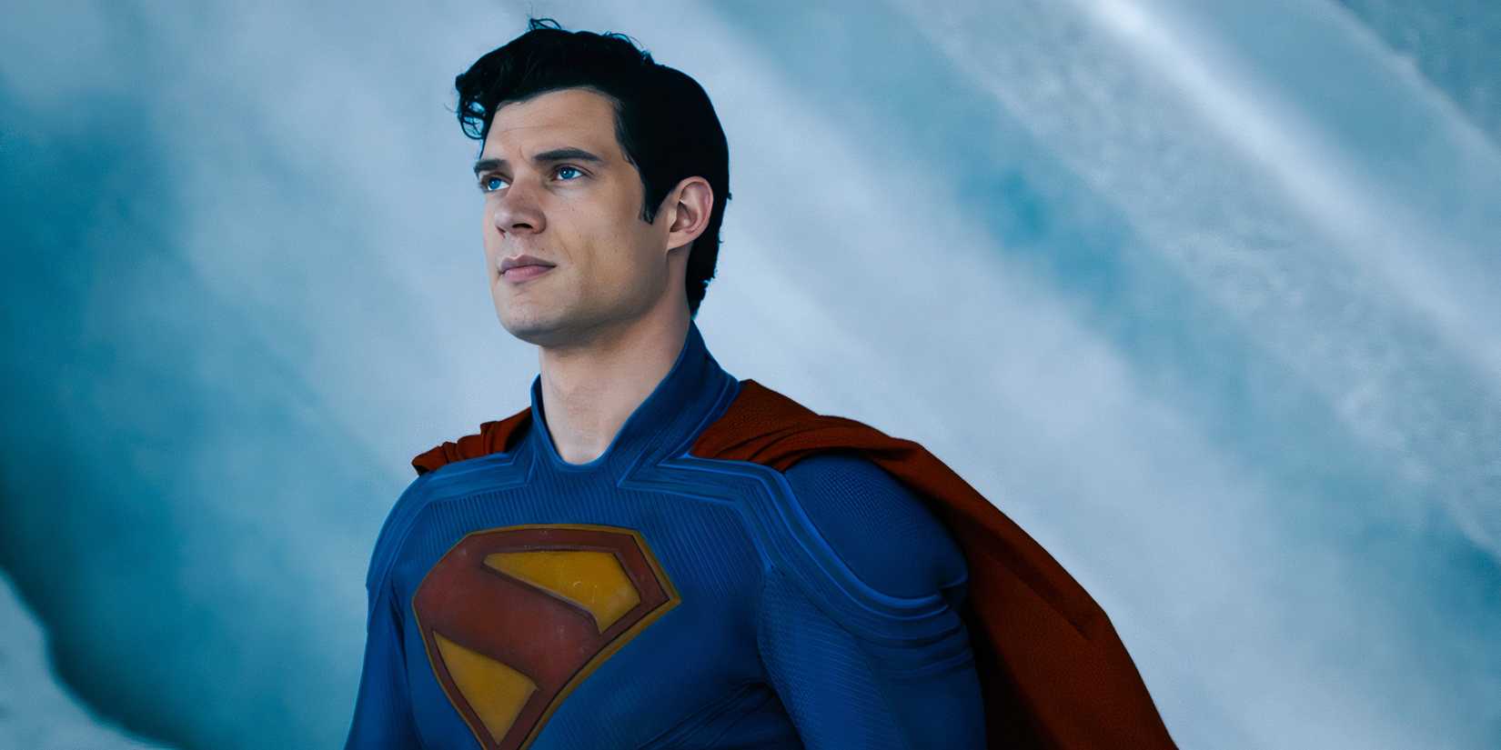 David Corenswet's Superman standing heroically