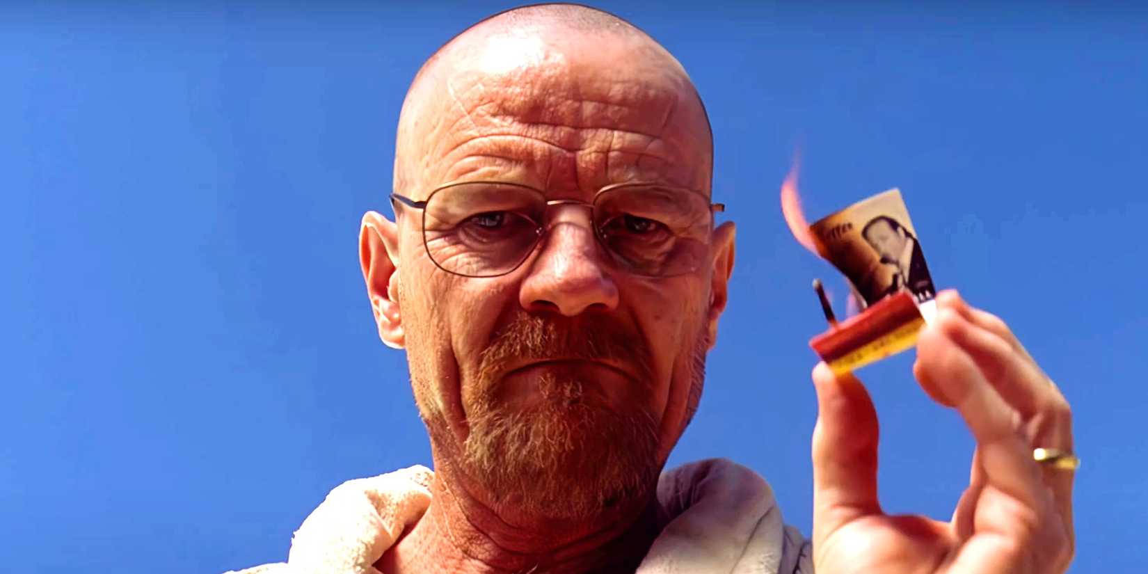 Walter White looking angry tossing Saul's matchbook in Breaking Bad season 3