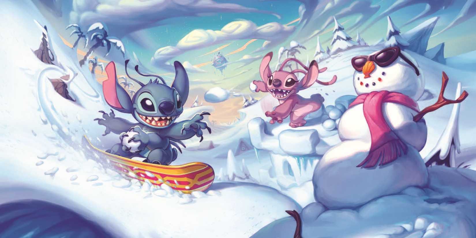 Winterspell Lorcana Expansion Set Key Artwork With Stitch And Angel