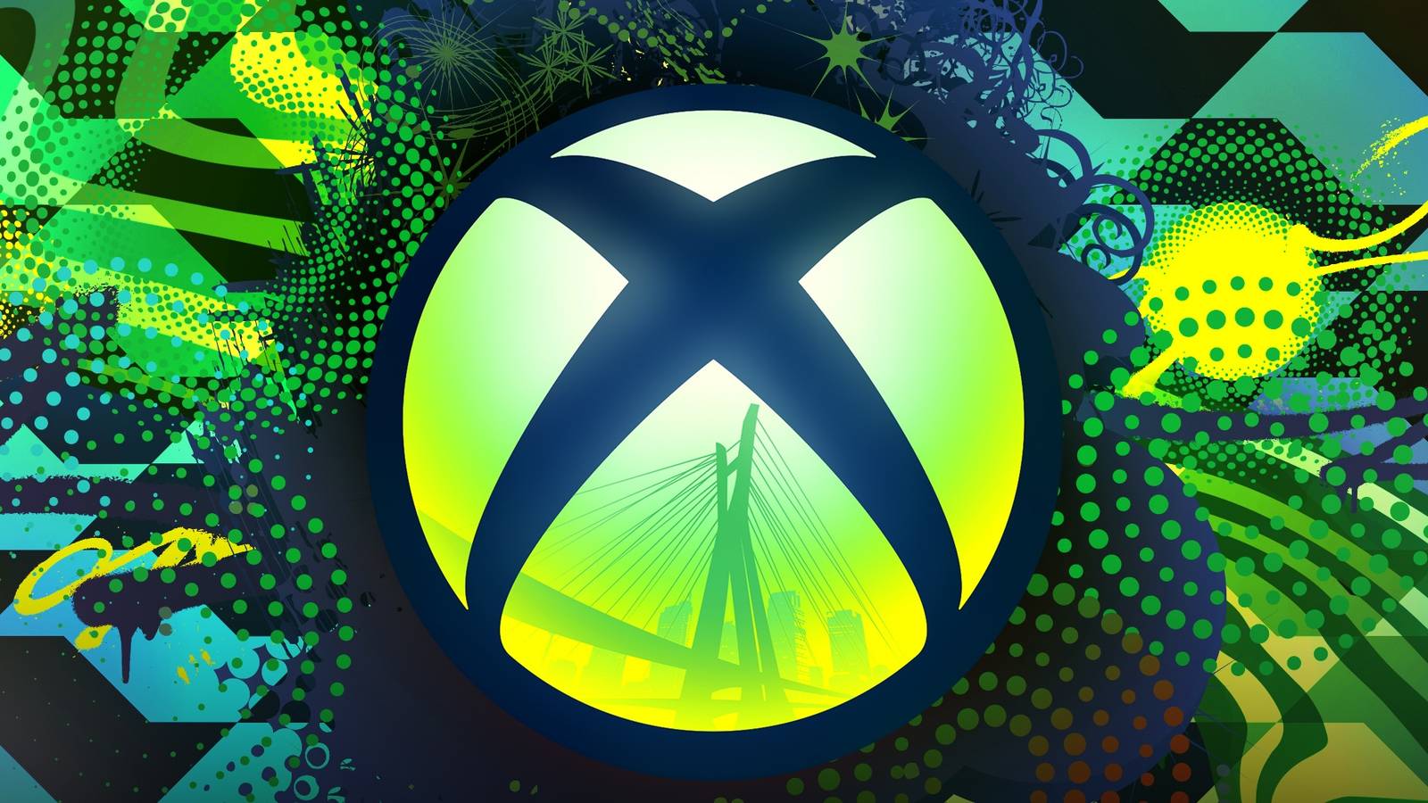 The green Xbox logo surrounded by bright green shapes.