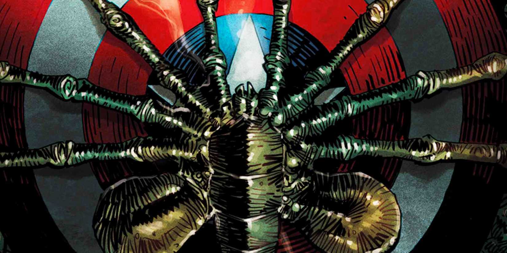 Xenomorph Facehugger on Shield in Alien vs Captain America Comic Art