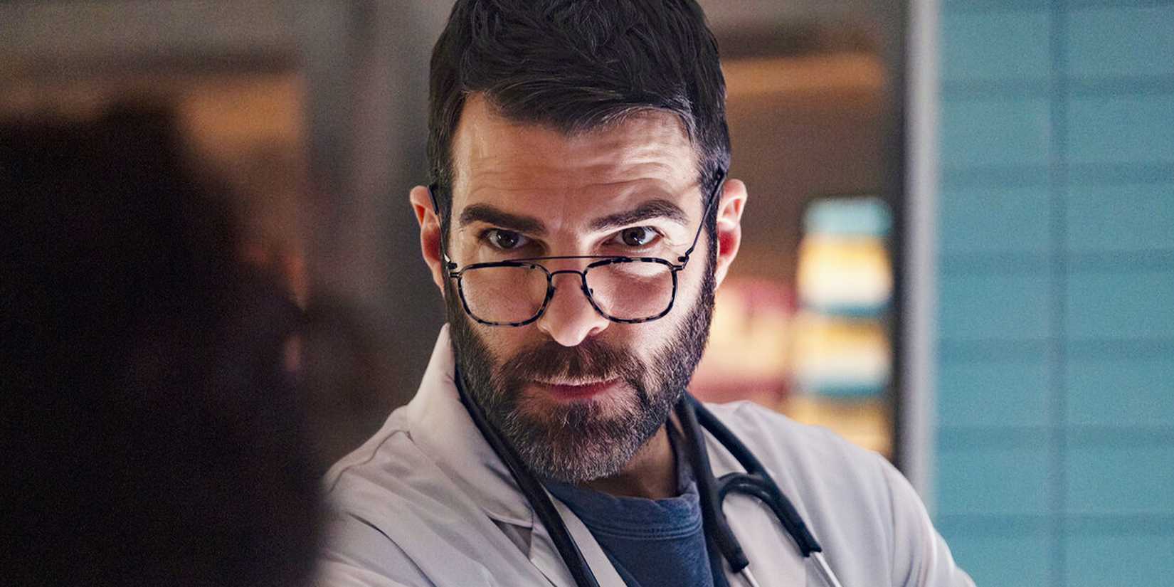 Zachary Quinto looking focused as Dr Wolf in Brilliant Minds season 1