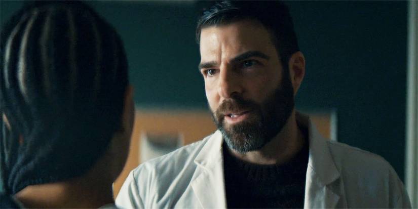 Zachary Quinto smiling as Dr Wolf  in Brilliant Minds season 1