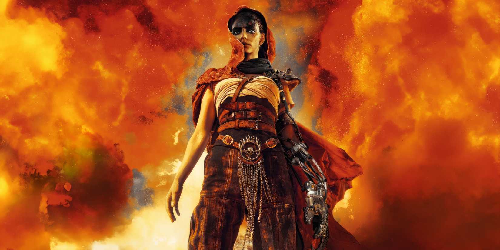 A poster image of Anya Taylor Joy in Furiosa_ A Mad Max Saga against a dust storm