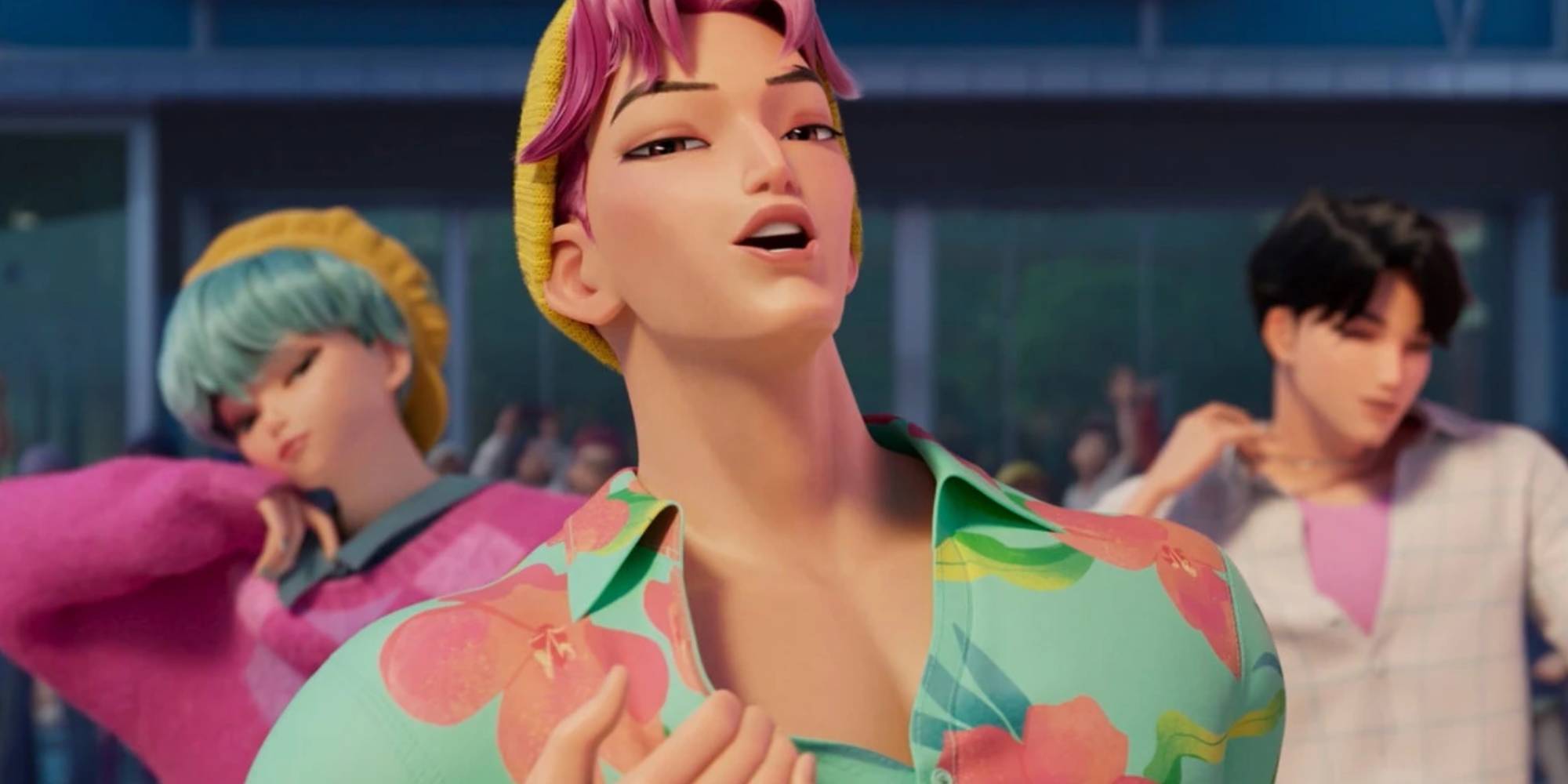 Abby Saja dancing with Baby and Jinu in the background in Kpop Demon Hunters