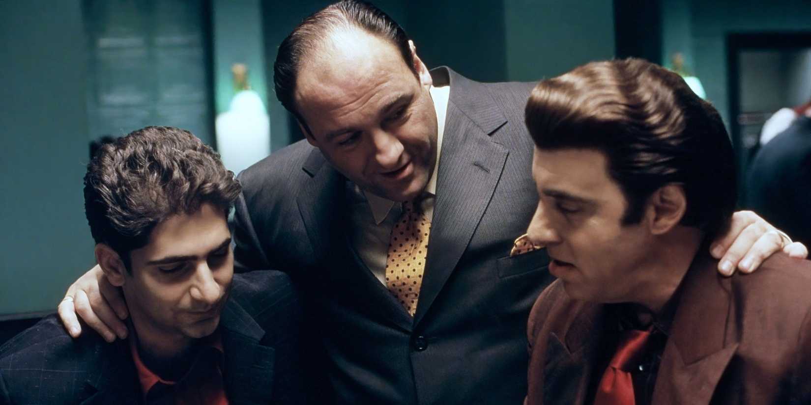 Tony looms over two other characters in The Sopranos
