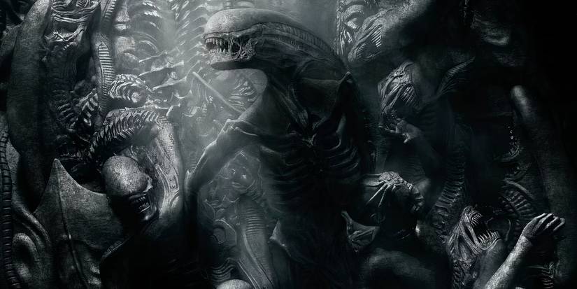Pôster de Alien: Covenant 2017 com mural de Xenomorfo.