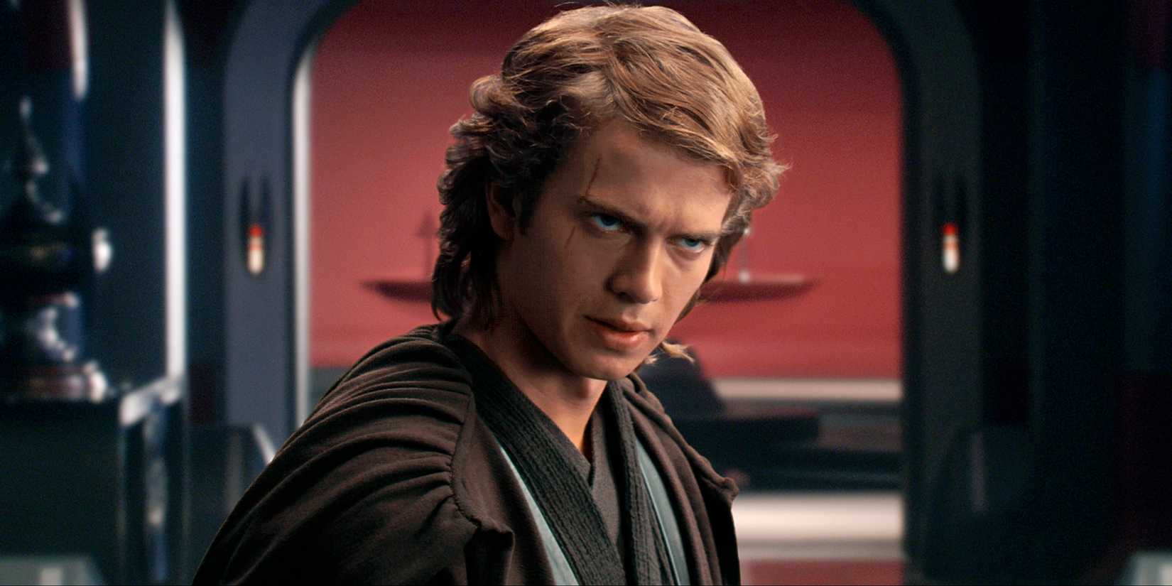 Anakin Skywalker in Revenge of the Sith looking angry