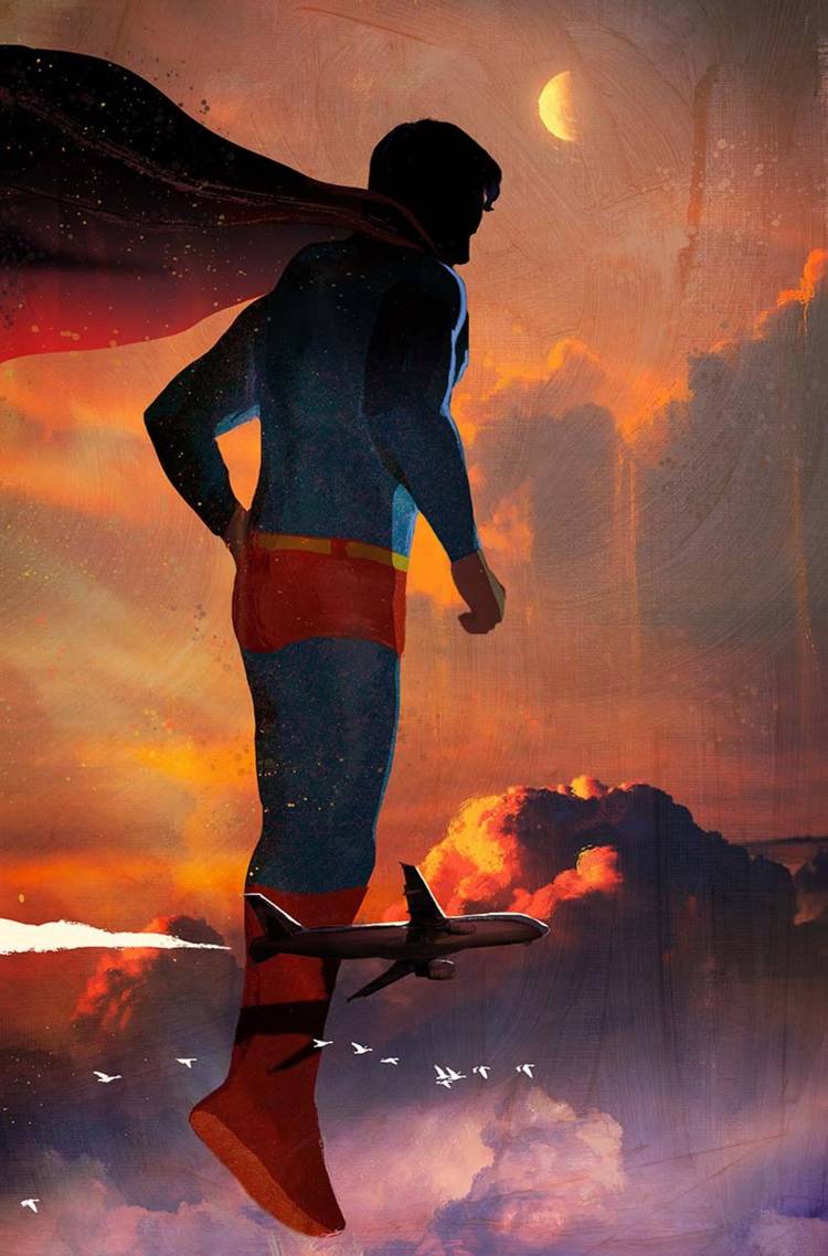 rappresentazione artistica di superman gigante