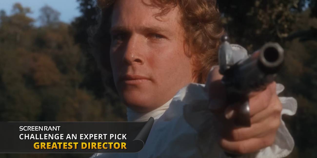 Barry Lyndon pointing a dueling pistol in close-up in Barry Lyndon