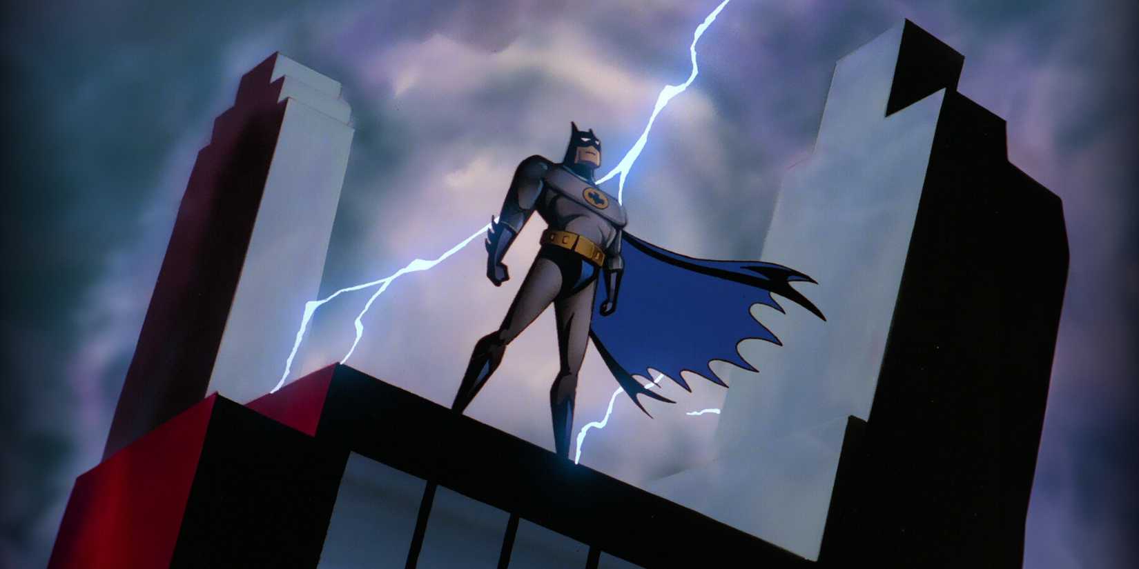 Batman em um telhado em Batman: The Animated Series