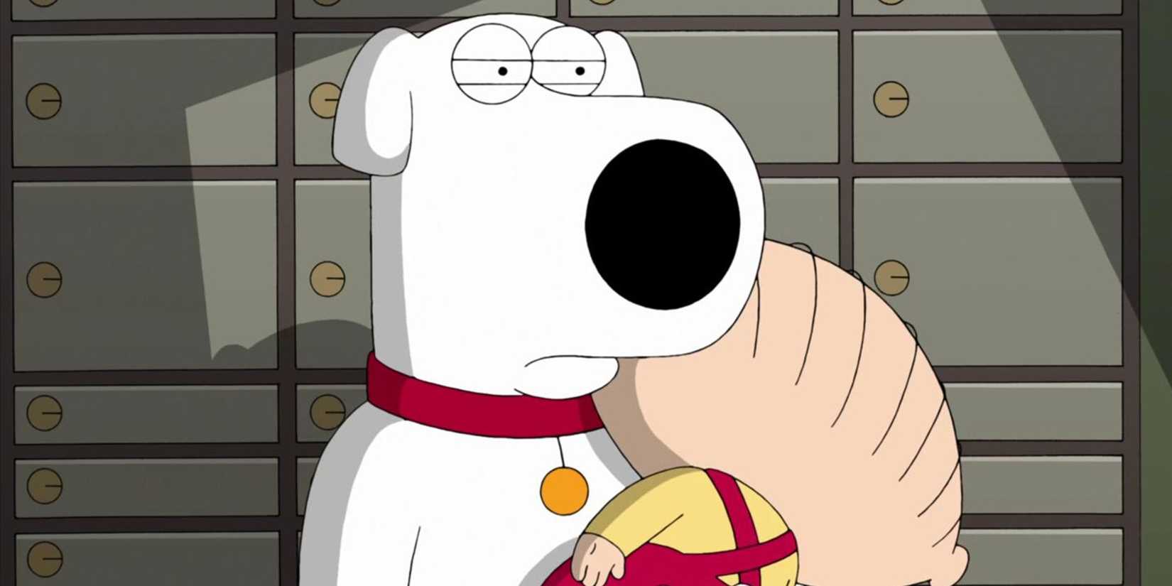 Brian carries Stewie in Family Guy