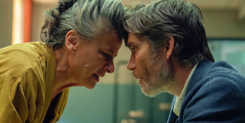 Cillian Murphy touching foreheads with a distressed woman in Steve 2025