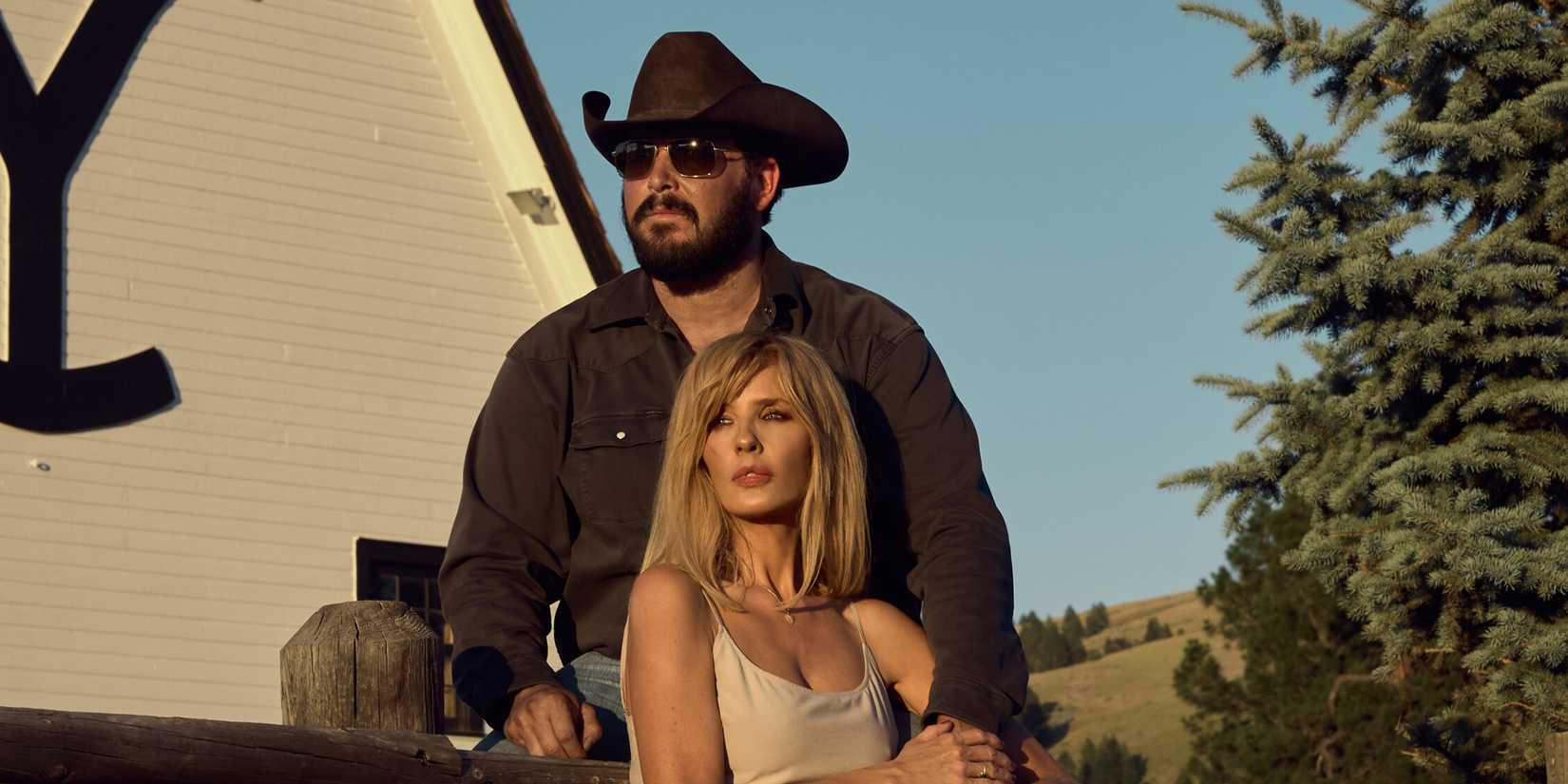 Cole Hauser and Kelly Reilly in a publicity still for Yellowstone