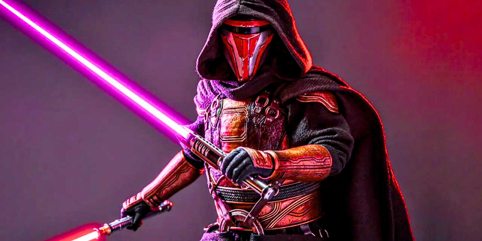 darth revan wielding purple and red lightsabers