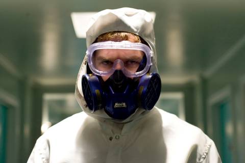 Dexter wearing protective gear in season 1 episode 10