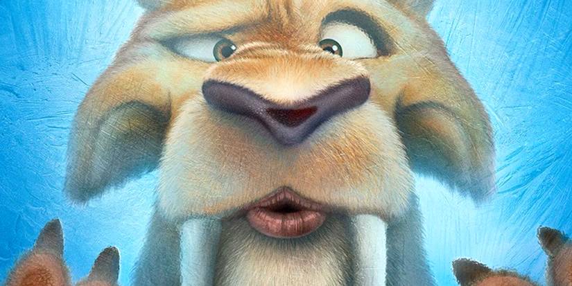 diego pressing his face against ice on a poster for ice age collision course