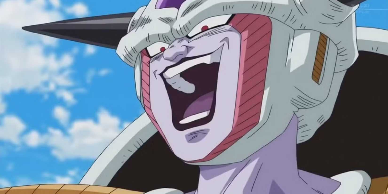 Frieza from Dragon Ball smiles evilly in his weakest form.