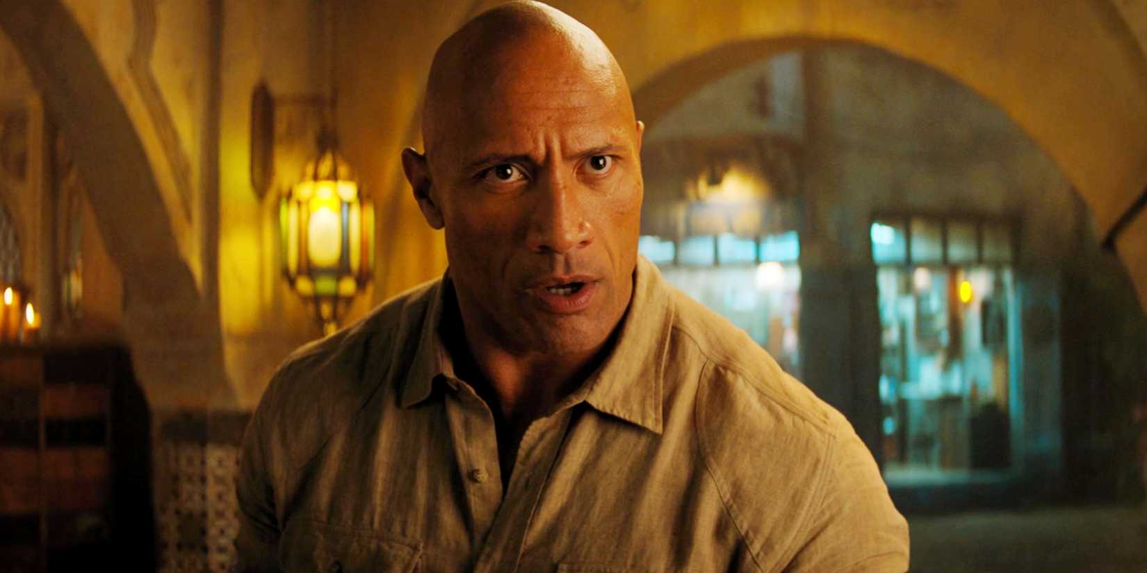 Dwayne Johnson looking serious in Jumanji The Next Level