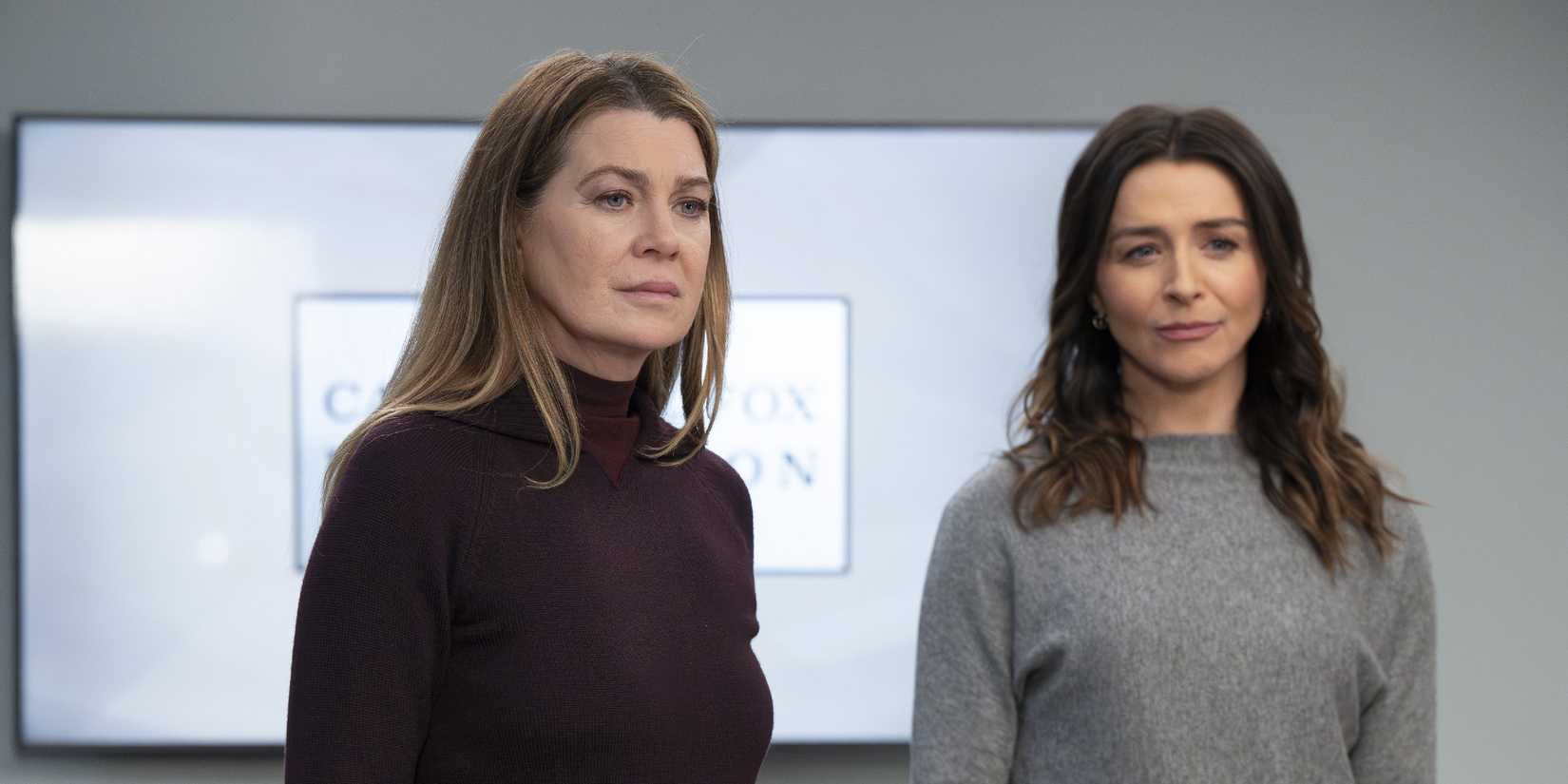 Ellen Pompeo and Caterina Scorsone in Grey's Anatomy season 21 "Riding Solo"