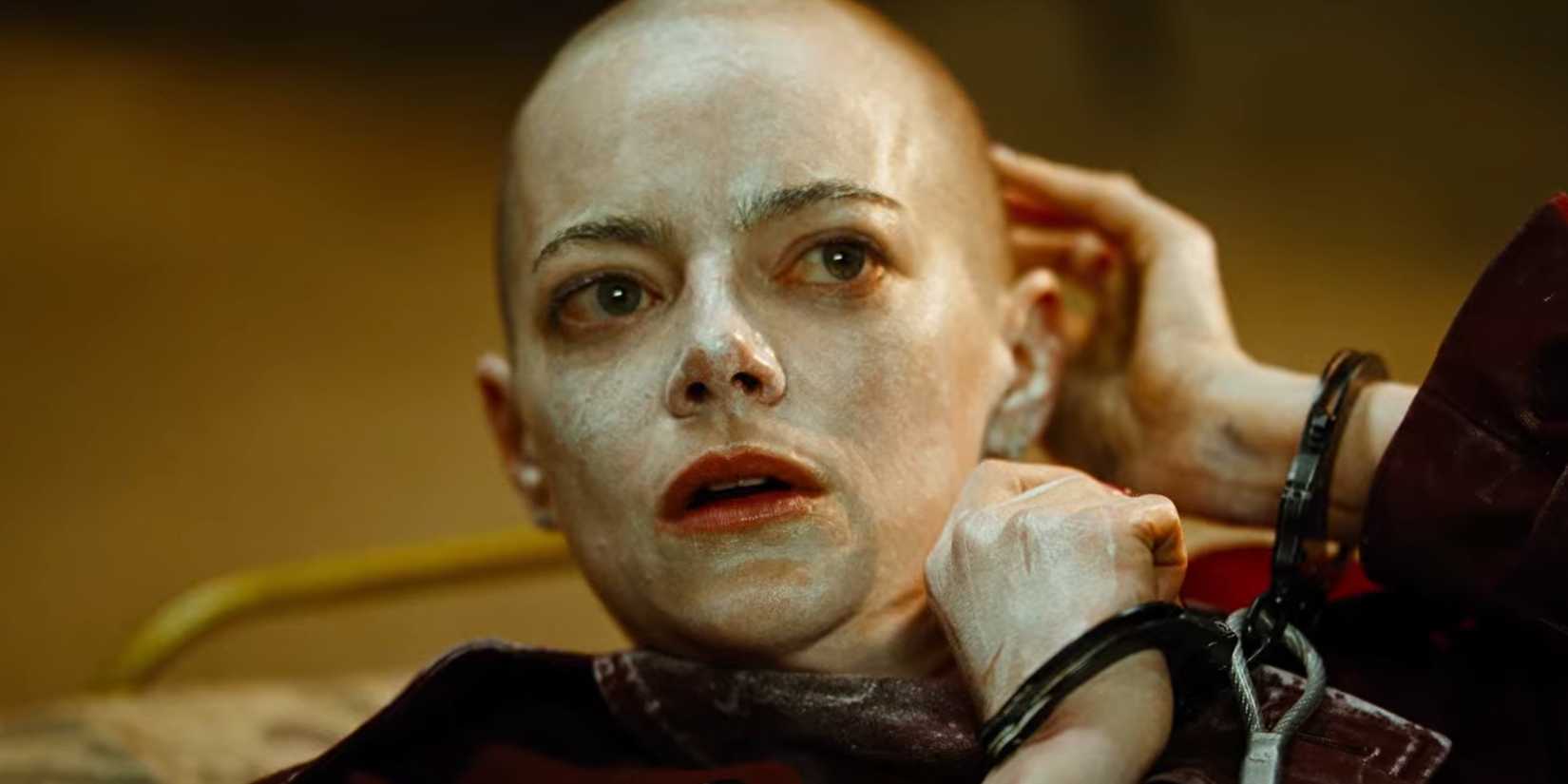 Emma Stone sports a bald head in the movie Bugonia